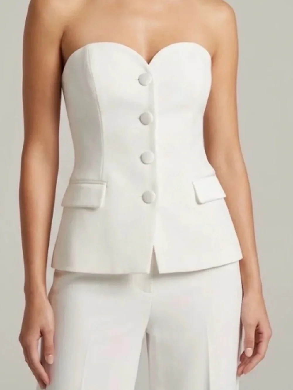Zara Strapless White Corset Blazer Top Structured Tailored Vest Size L